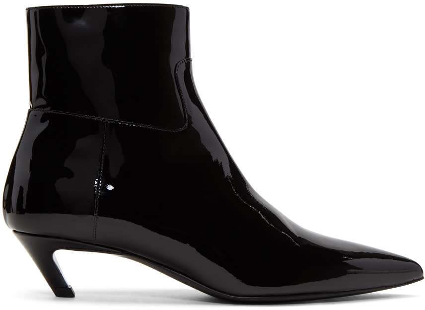 Balenciaga Black Patent Slash Heel Boots