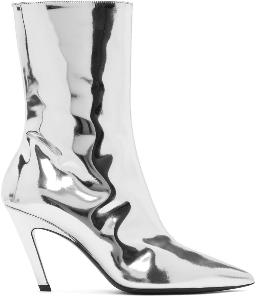 Balenciaga Silver Mirror Slash Heel Boots