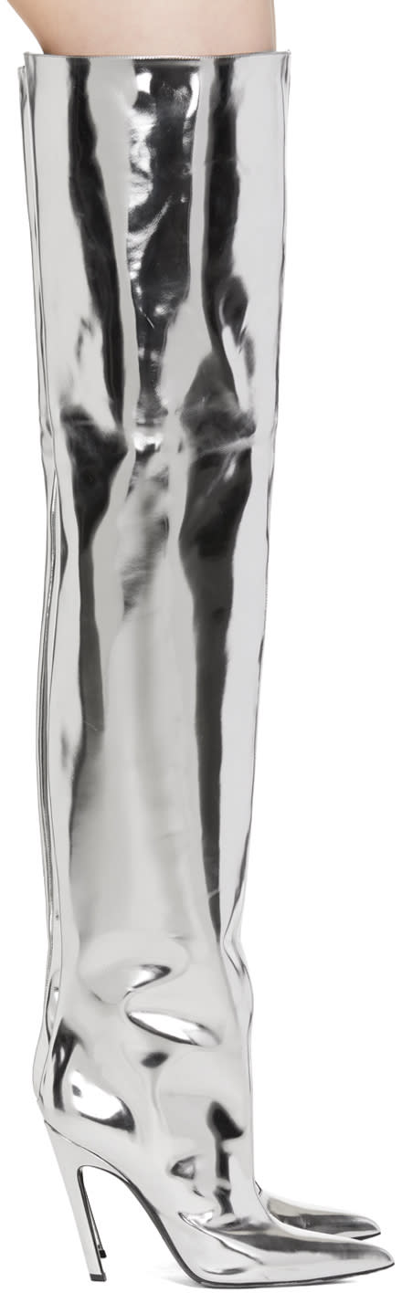 Balenciaga Silver Mirror Heeled Over-the-knee Boots
