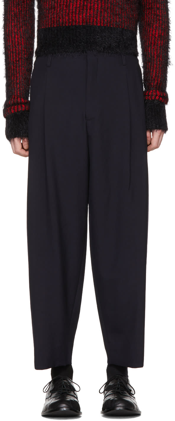 Comme Des Garcons Homme Plus Navy Tropical Wool Trousers