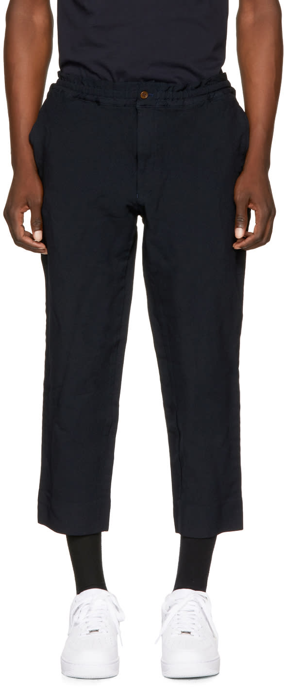 Comme Des Garcons Homme Plus Navy Elastic Waist Trousers