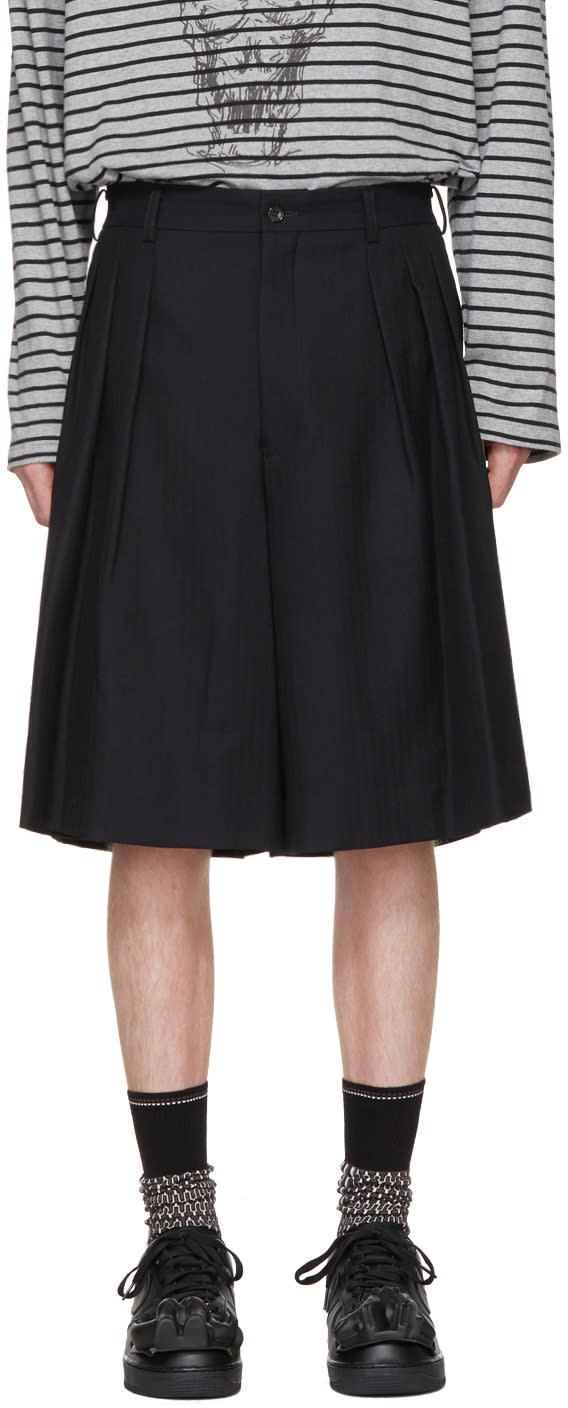 Comme Des Garcons Homme Plus Navy Deformed Herringbone Shorts