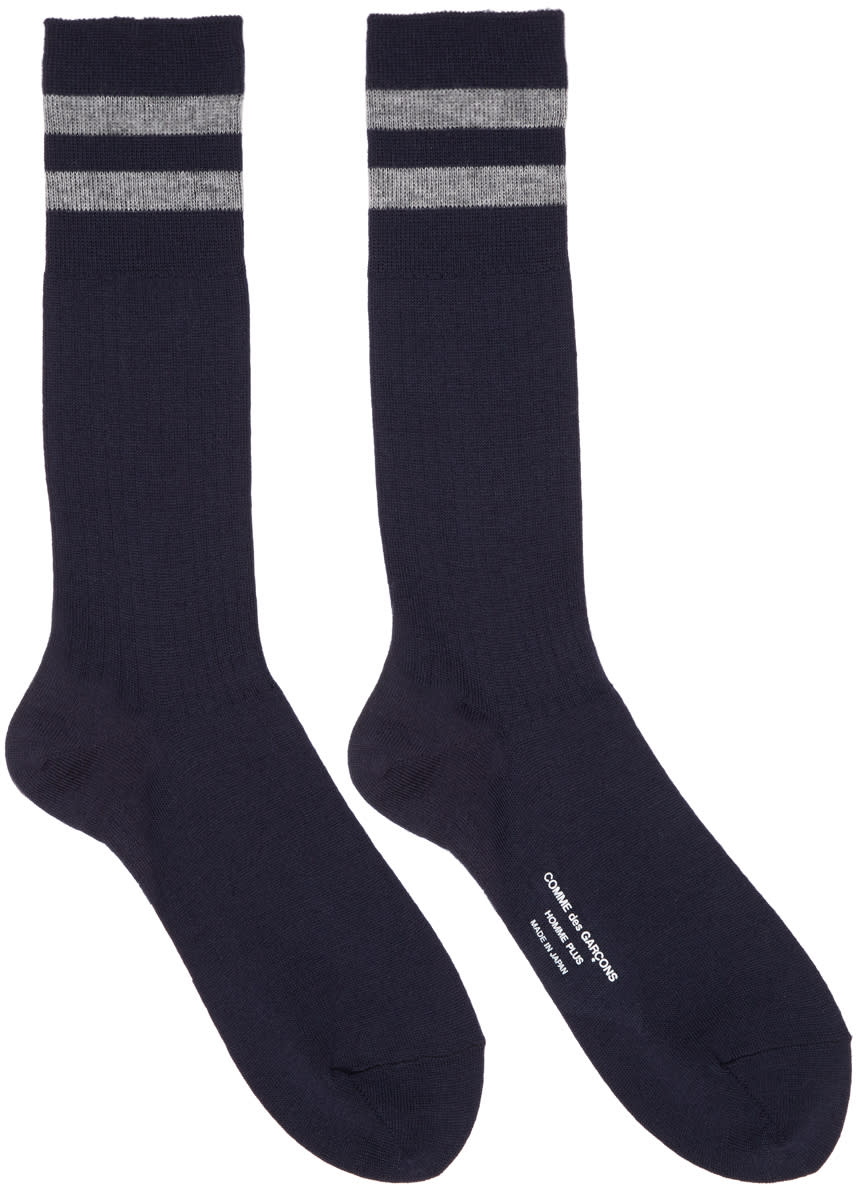 Comme Des Garcons Homme Plus Navy Rib Stripes Socks