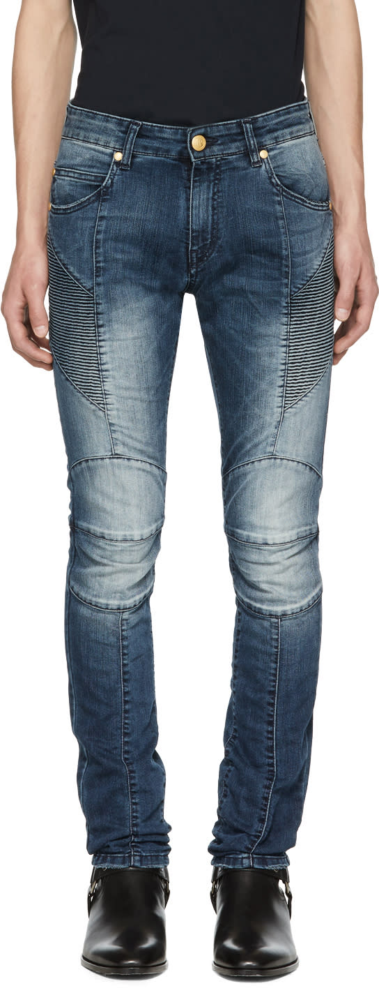 Pierre Balmain Blue Faded Biker Jeans