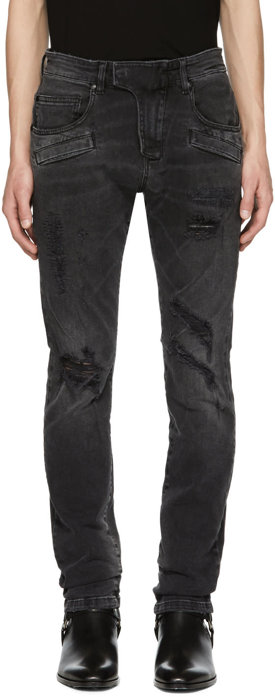 Pierre Balmain Black Destroyed Biker Jeans