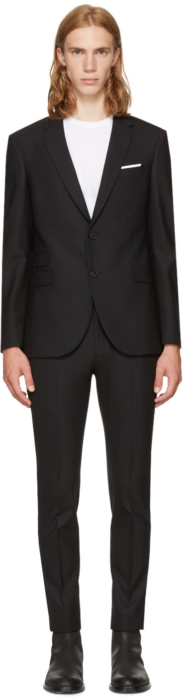 Neil Barrett Black Gabardine Skinny Suit