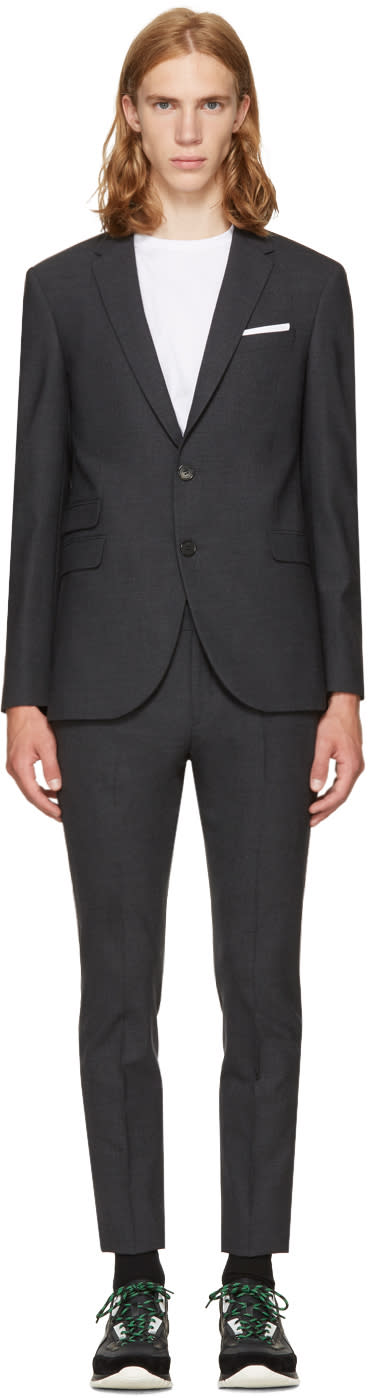 Neil Barrett Grey Gabardine Skinny Suit