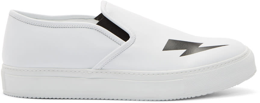 Neil Barrett White Thunderbolt Slip-on Sneakers