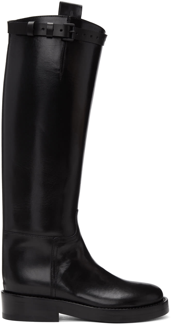 Ann Demeulemeester Black Leather Riding Boots