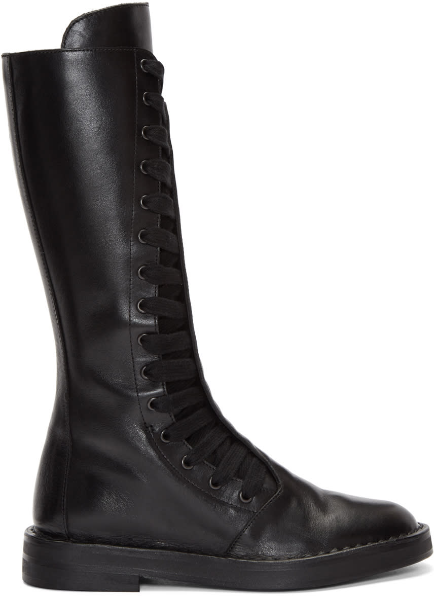 Ann Demeulemeester Black Leather Lace-up Boots