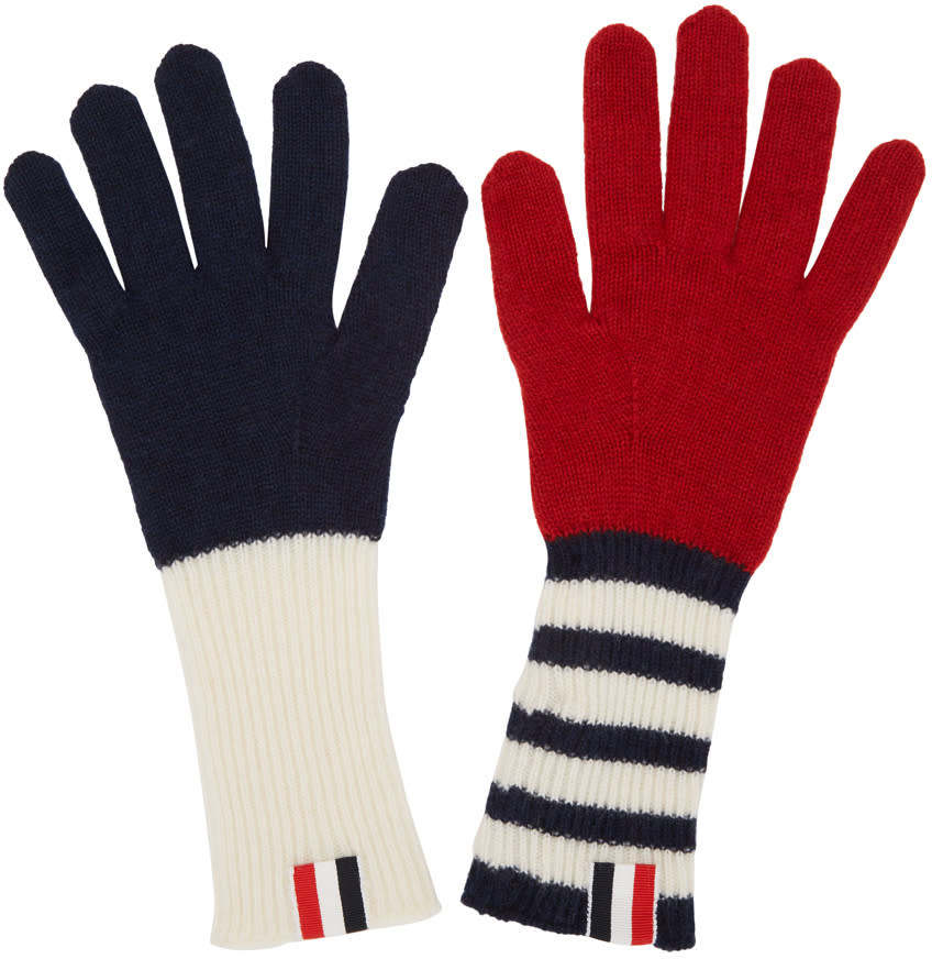 Thom Browne Tricolor Rib Cashmere Funmix Four Bar Gloves