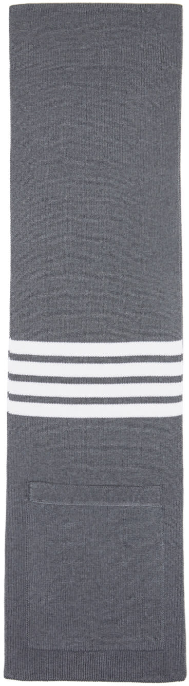 Thom Browne Grey Rib Wool Pocket Four Bar Scarf