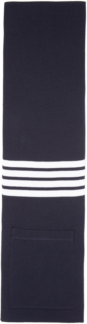 Thom Browne Navy Rib Wool Pocket Four Bar Scarf