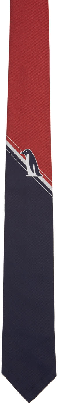 Thom Browne Red Penguin Stripe Classic Tie