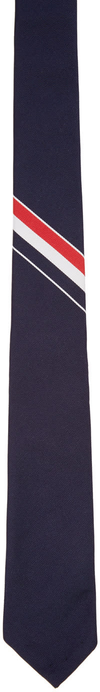 Thom Browne Navy Diagonal Stripe Tie