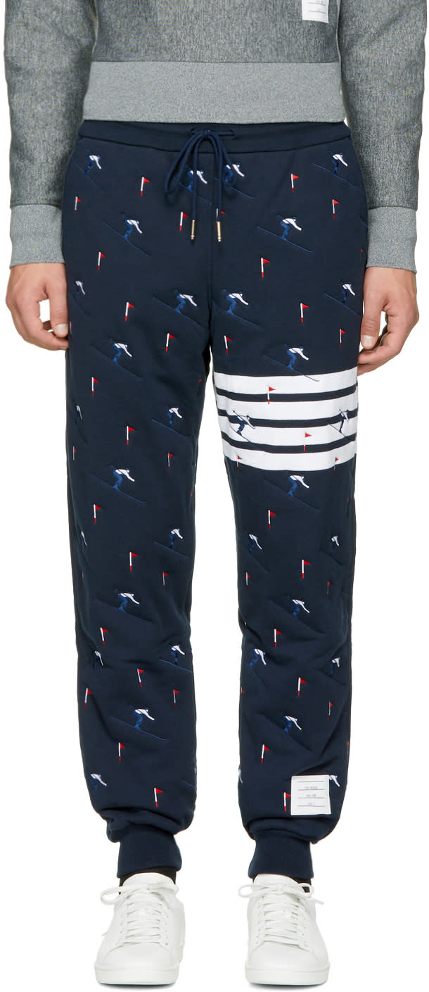 Thom Browne Navy Classic Four Bar Skier Lounge Pants