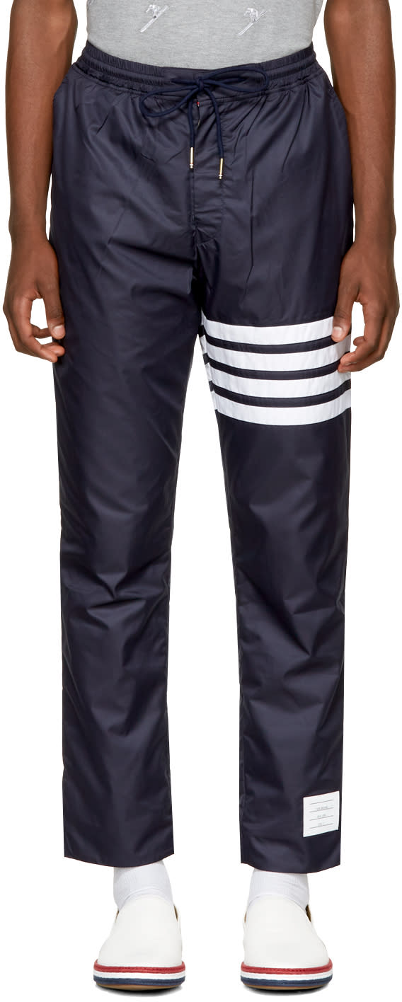 Thom Browne Navy Ripstop Four Bar Zip-up Lounge Pants
