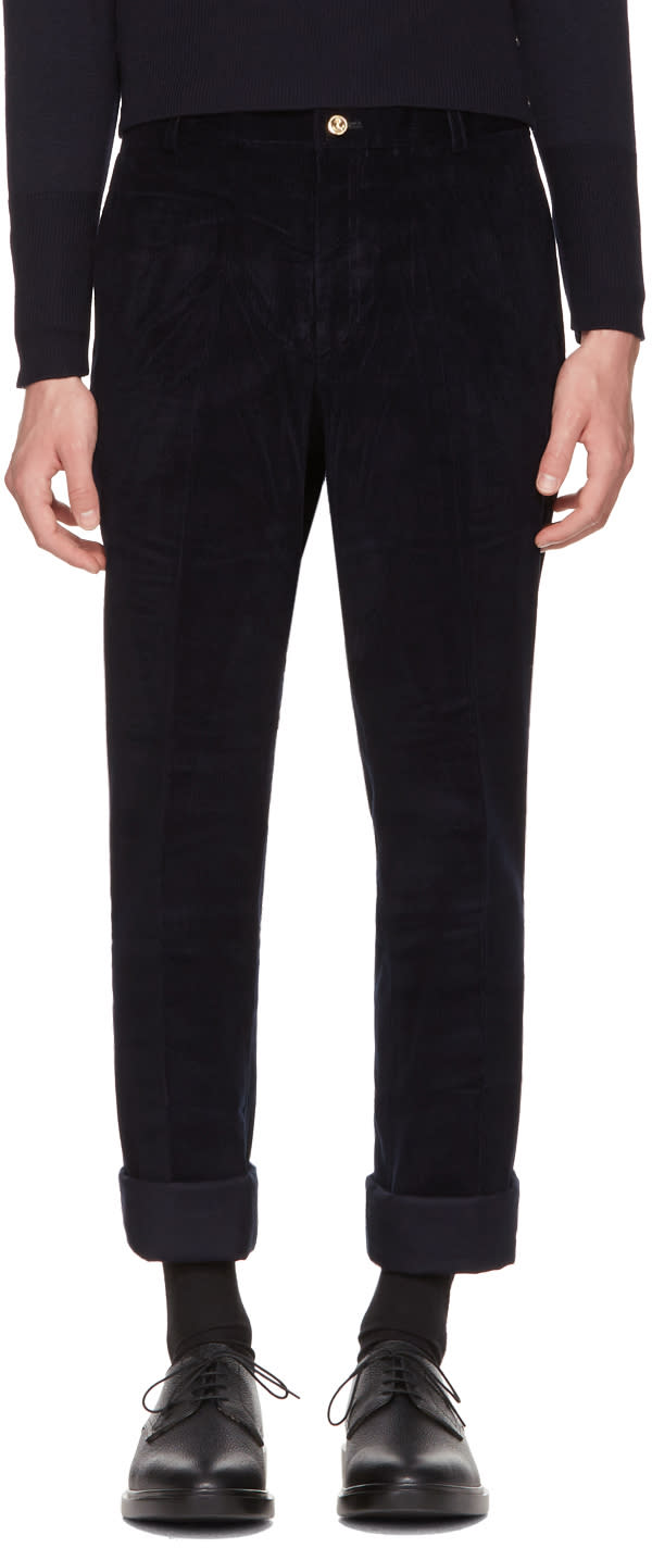 Thom Browne Navy Corduroy Unconstructed Chinos