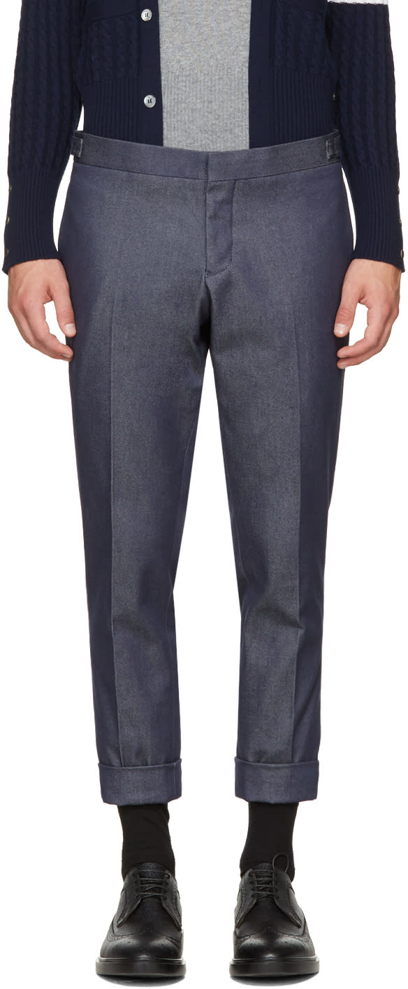 Thom Browne Navy Denim Unconstructed Low-rise Skinny Trousers