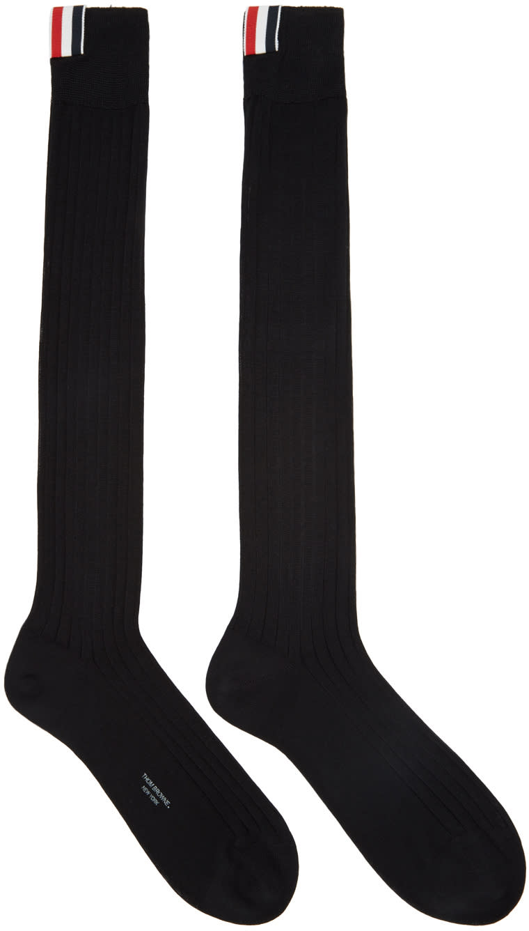 Thom Browne Black Ribbed Knee-high Socks