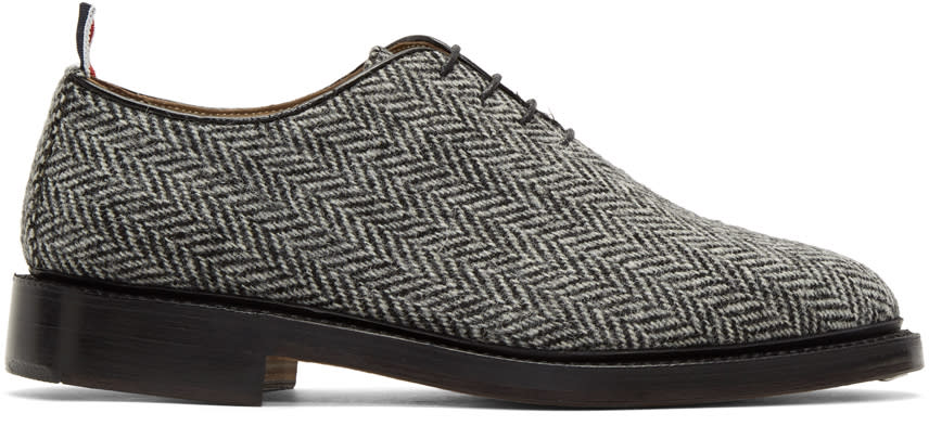 Thom Browne Black and White Tweed Wholecut Derbys
