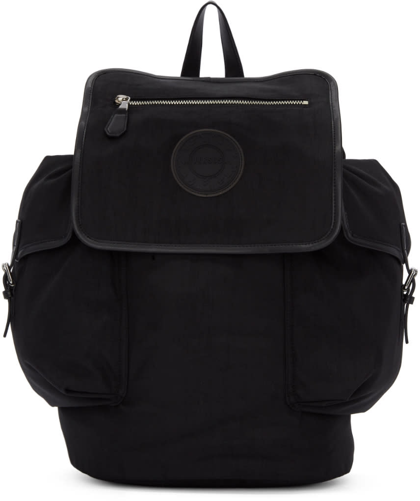 Versus Black Nylon Logo Flap Backpack