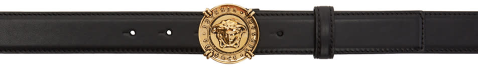 Versace Black and Gold Medusa Medallion Belt