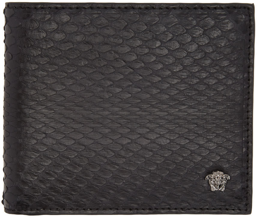 Versace Black Snake-embossed Bifold Wallet