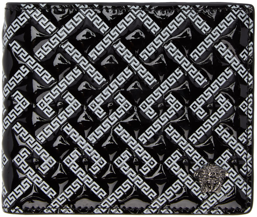 Versace Black Patent Greek Key Wallet