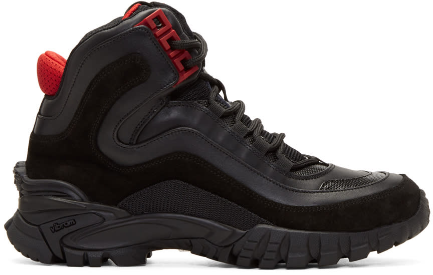 Versace Black and Red Greek Key Formal High-top Sneakers