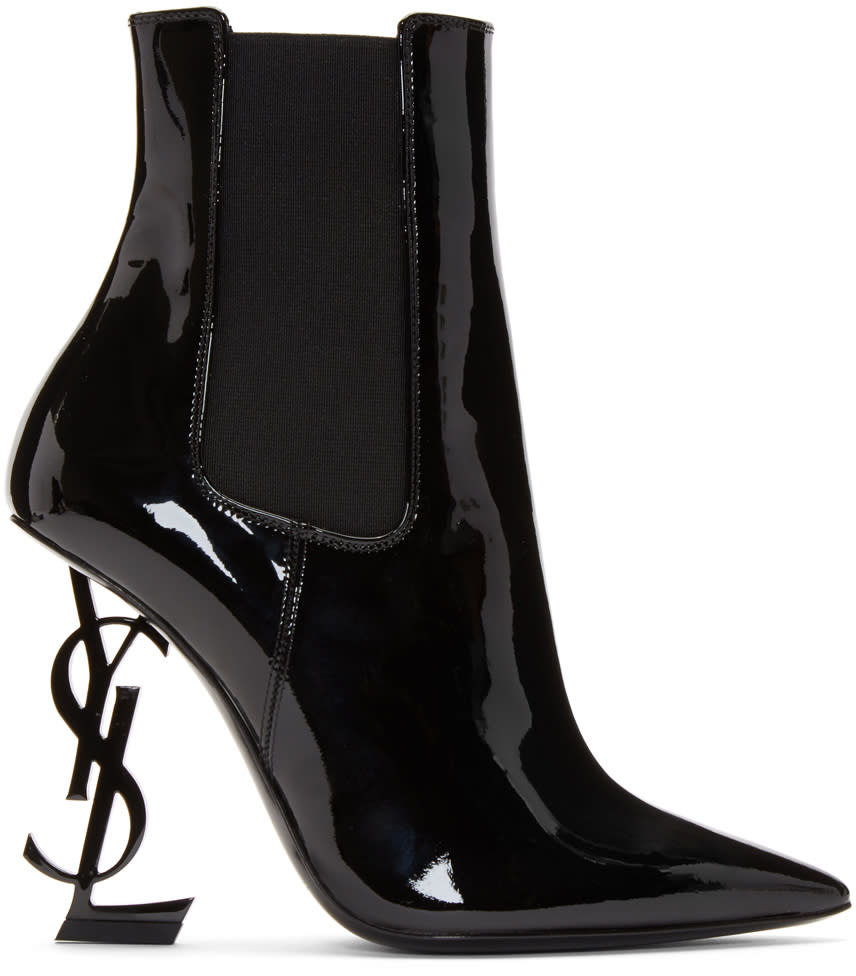 Saint Laurent Black Patent Opyum Chelsea Boots