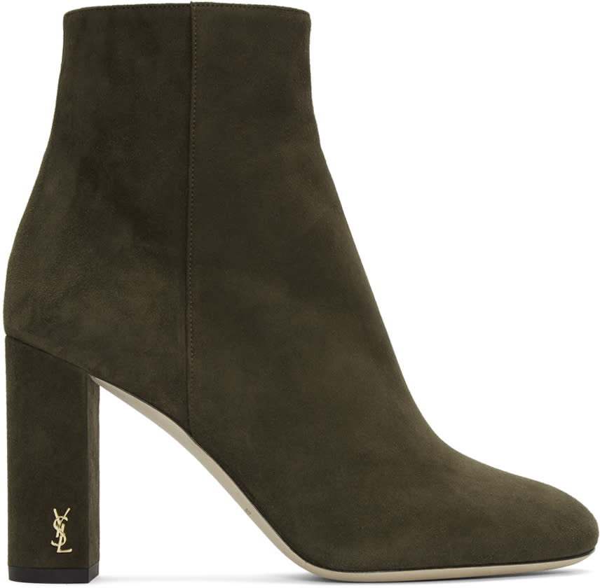 Saint Laurent Green Suede Loulou Zipped Boots