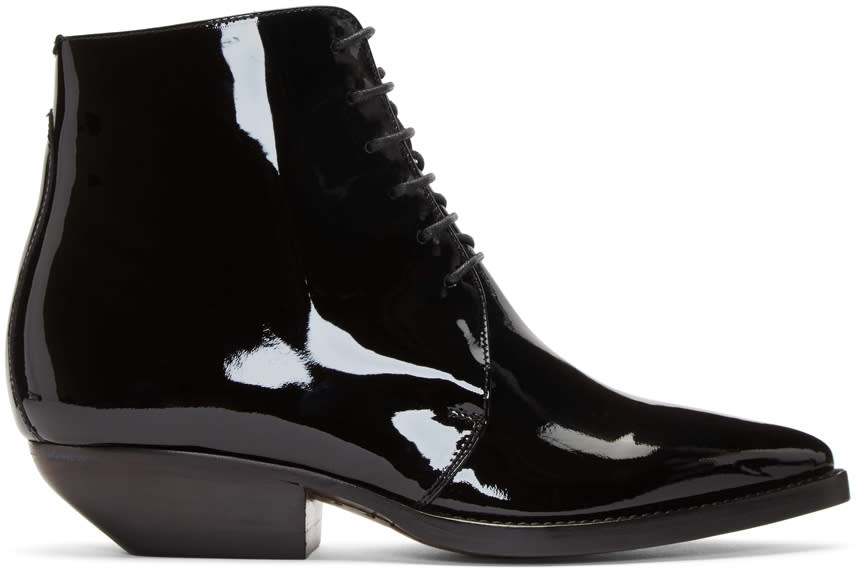 Saint Laurent Black Patent Theo Boots