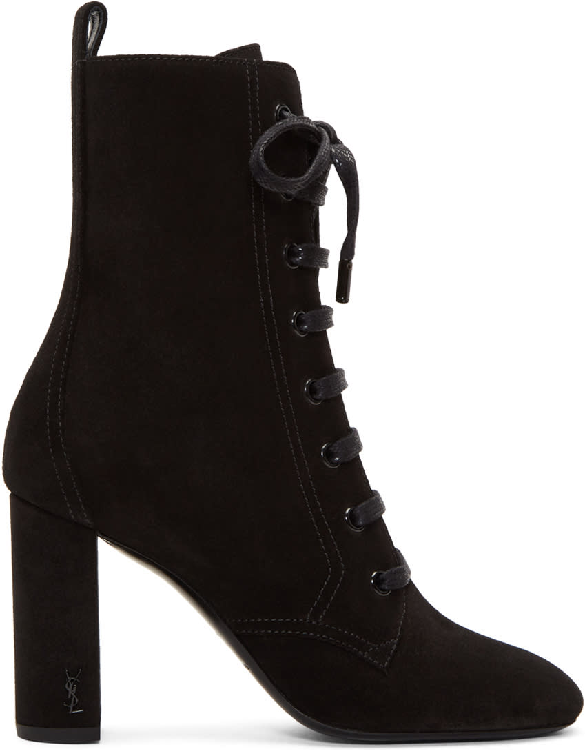 Saint Laurent Black Suede Loulou Lace-up Boots