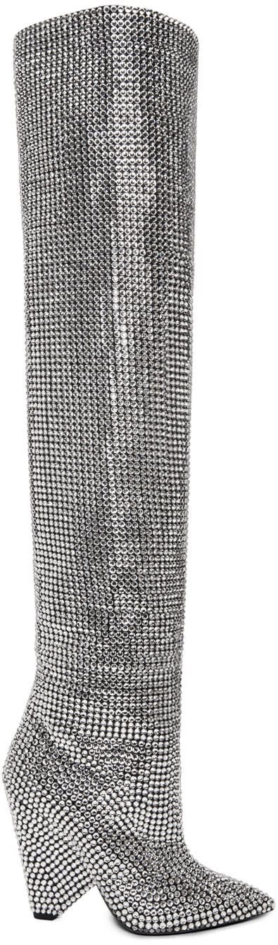 Saint Laurent Black Crystal Niki Over-the-knee Boots