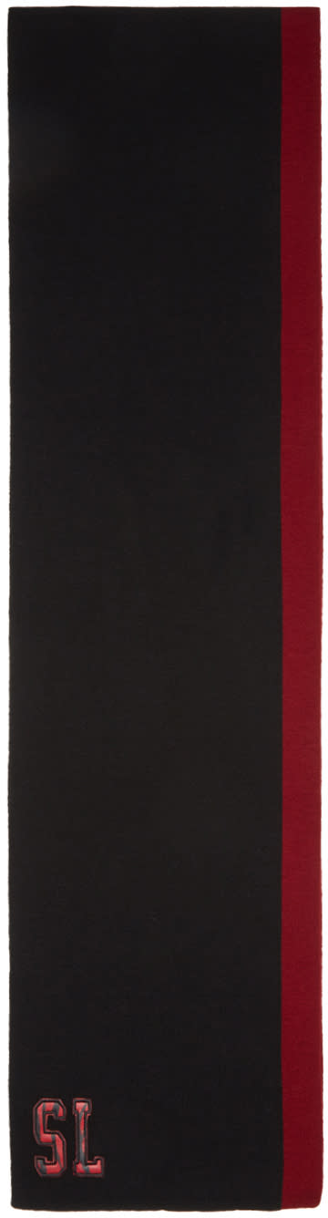 Saint Laurent Black and Red S.l. Patch Scarf