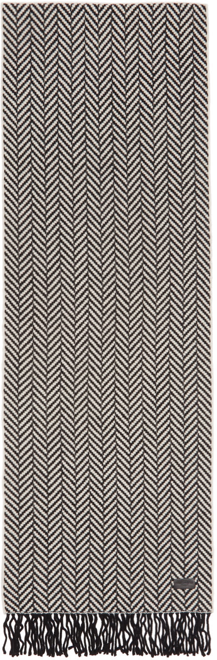 Saint Laurent Black and White Chevron Scarf