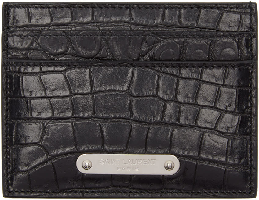 Saint Laurent Black Croc Id Card Holder