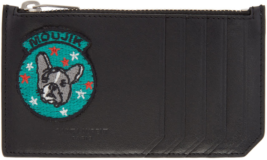 Saint Laurent Black 5 Fragments moujik Patch Zip Card Holder