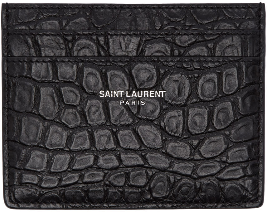 Saint Laurent Black Croc-embossed Card Holder