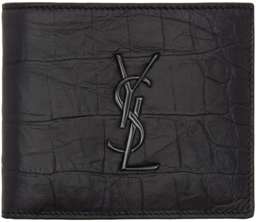 Saint Laurent Black Croc Monogram East West Wallet
