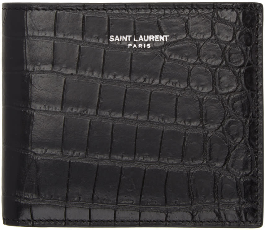 Saint Laurent Black Croc-embossed East West Wallet