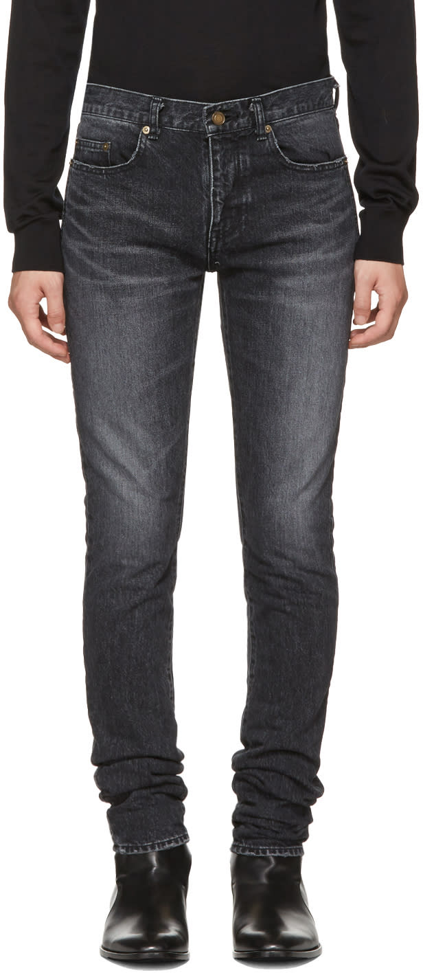 Saint Laurent Black Low-waisted Skinny Embroidered Jeans