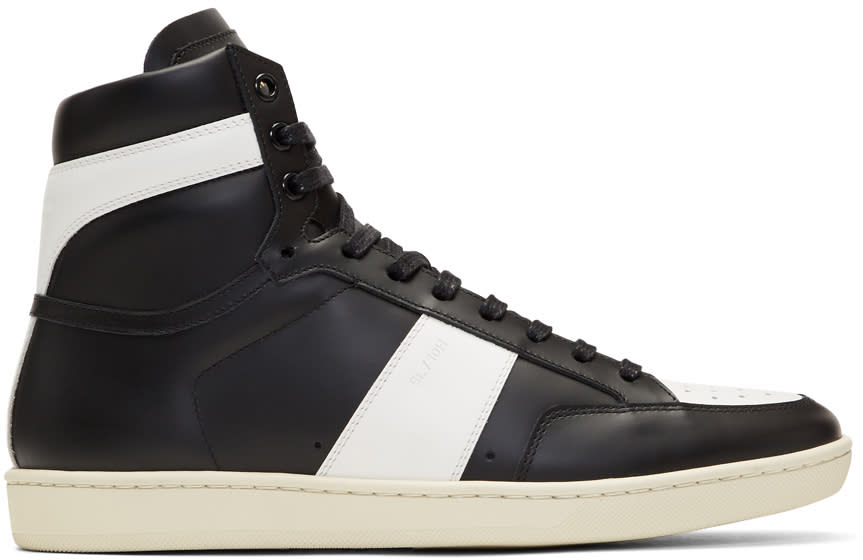 Saint Laurent Black and White Sl-10 Court Classic High-top Sneakers