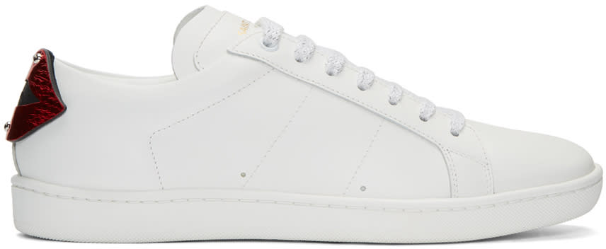 Saint Laurent White and Red Court Classic Sl-01 Lips Sneakers