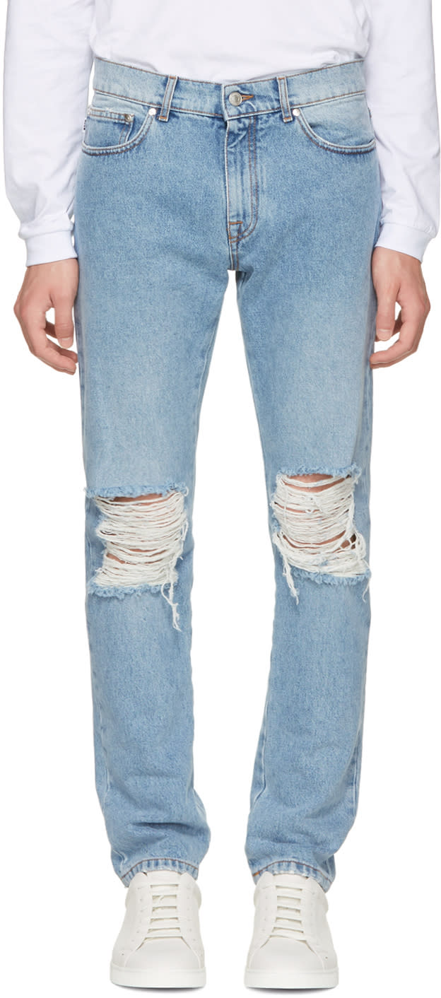 Msgm Blue Distressed Slim Jeans