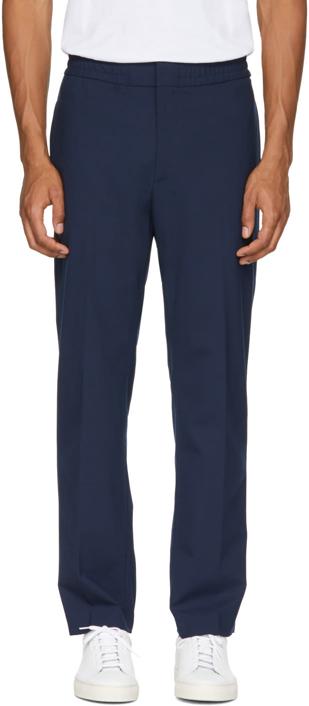 Msgm Navy Wool Elastic Waist Trousers