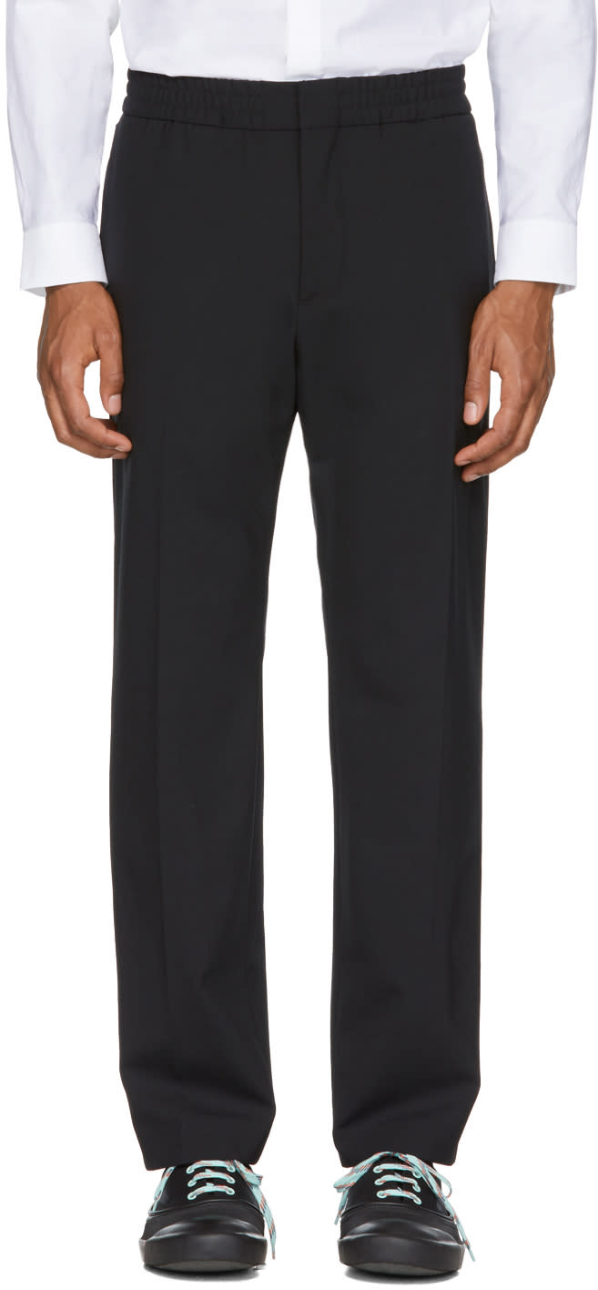 Msgm Black Wool Elastic Waist Trousers