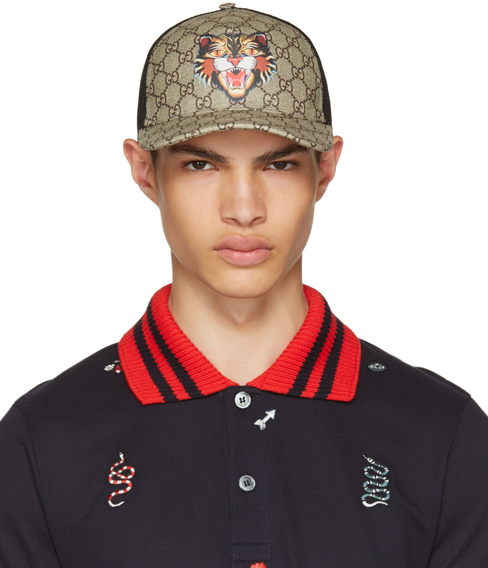 Gucci Brown Angry Cat Gg Supreme Baseball Cap Gucci Brown Angry Cat Gg Supreme Baseball Cap