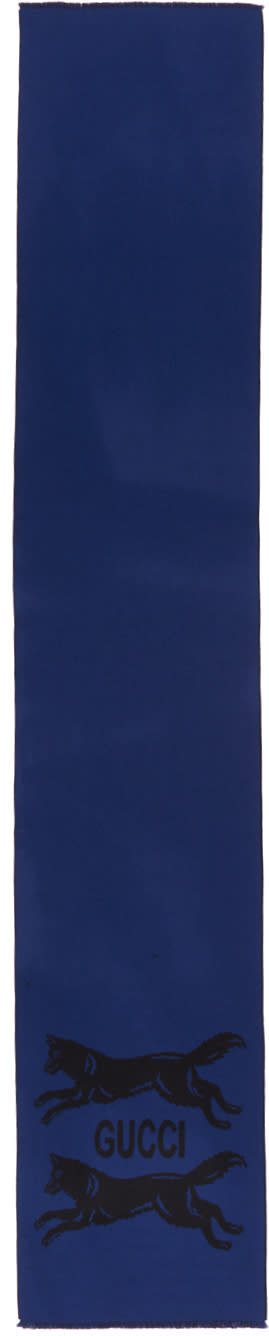 Gucci Blue Wool Wolf Scarf